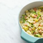 One pot pasta with prawns, Chinese cabbage and coconut milk