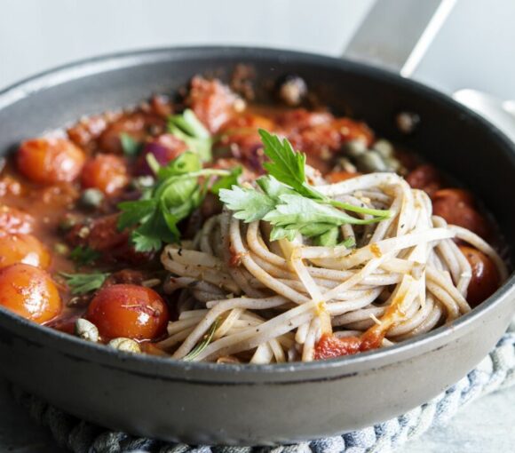 Spaghetti à la farine d’épeautre alla puttanesca