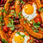 Choutchouka with eggs and chicken sausages