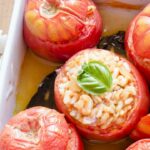 Tomatoes stuffed with rice and cuttlefish
