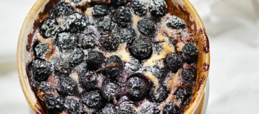 Summer clafouti with black cherries