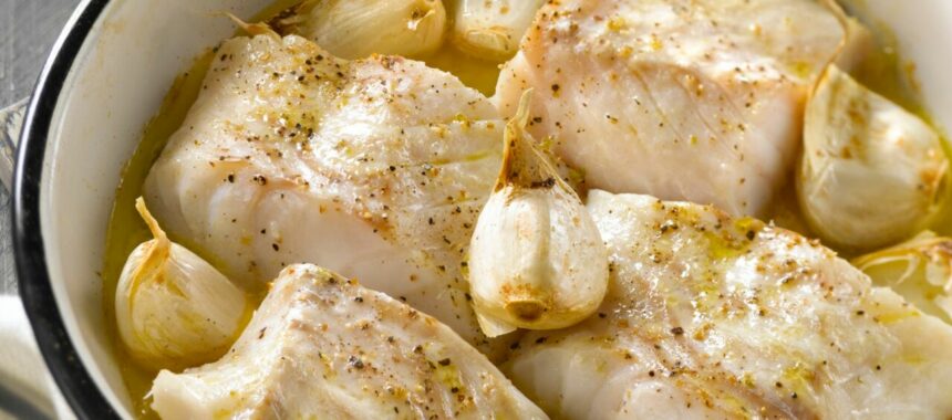 Roasted cod with garlic