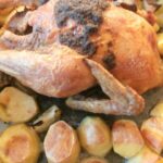 Roasted chicken with basil pesto and potatoes