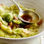 Mashed Brussels sprouts with bacon bits