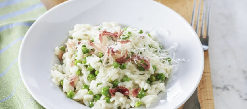 Risotto with peas, ham, pancetta and parmesan